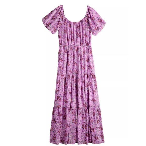 Draper James RSVP Large purple floral tiered maxi off shoulder flowy dress - Picture 2 of 9